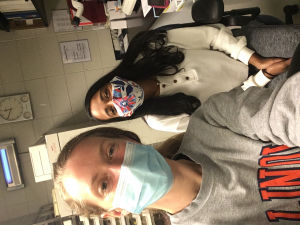 Meghana and graduate student mentor in lab